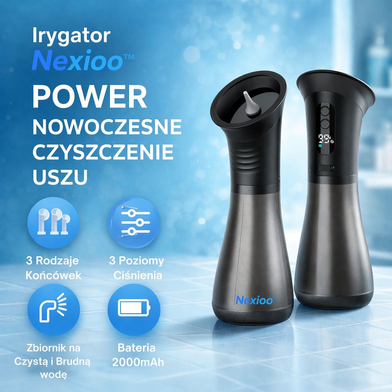 Irygator do Uszu Nexioo™ – Bezpieczne i dokładne czyszczenie