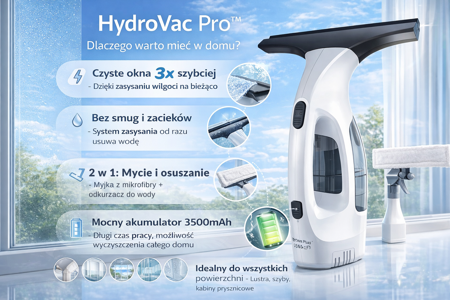 HydroVac Pro™ – Bez smug i zacieków